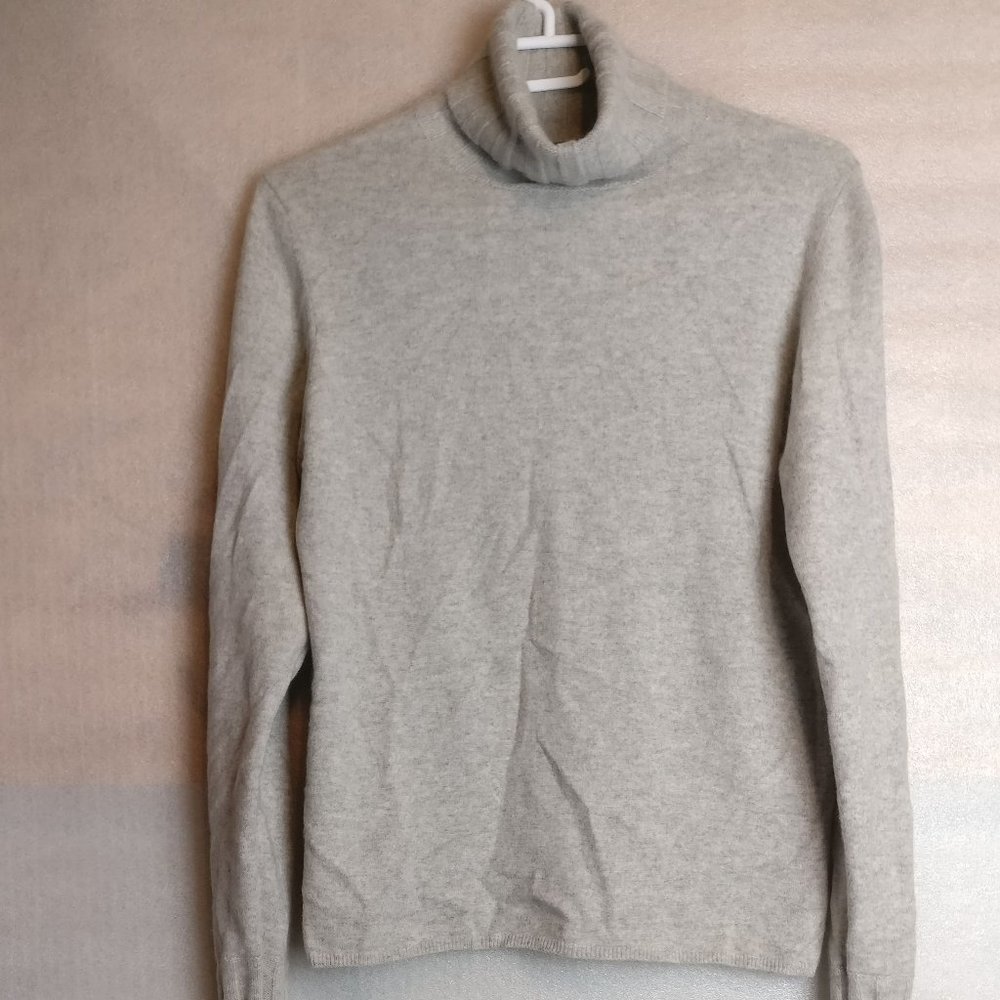 GRAY TURTLENECK PURE CASHMERE LONGSLEEVE SWEATER XL with measurements